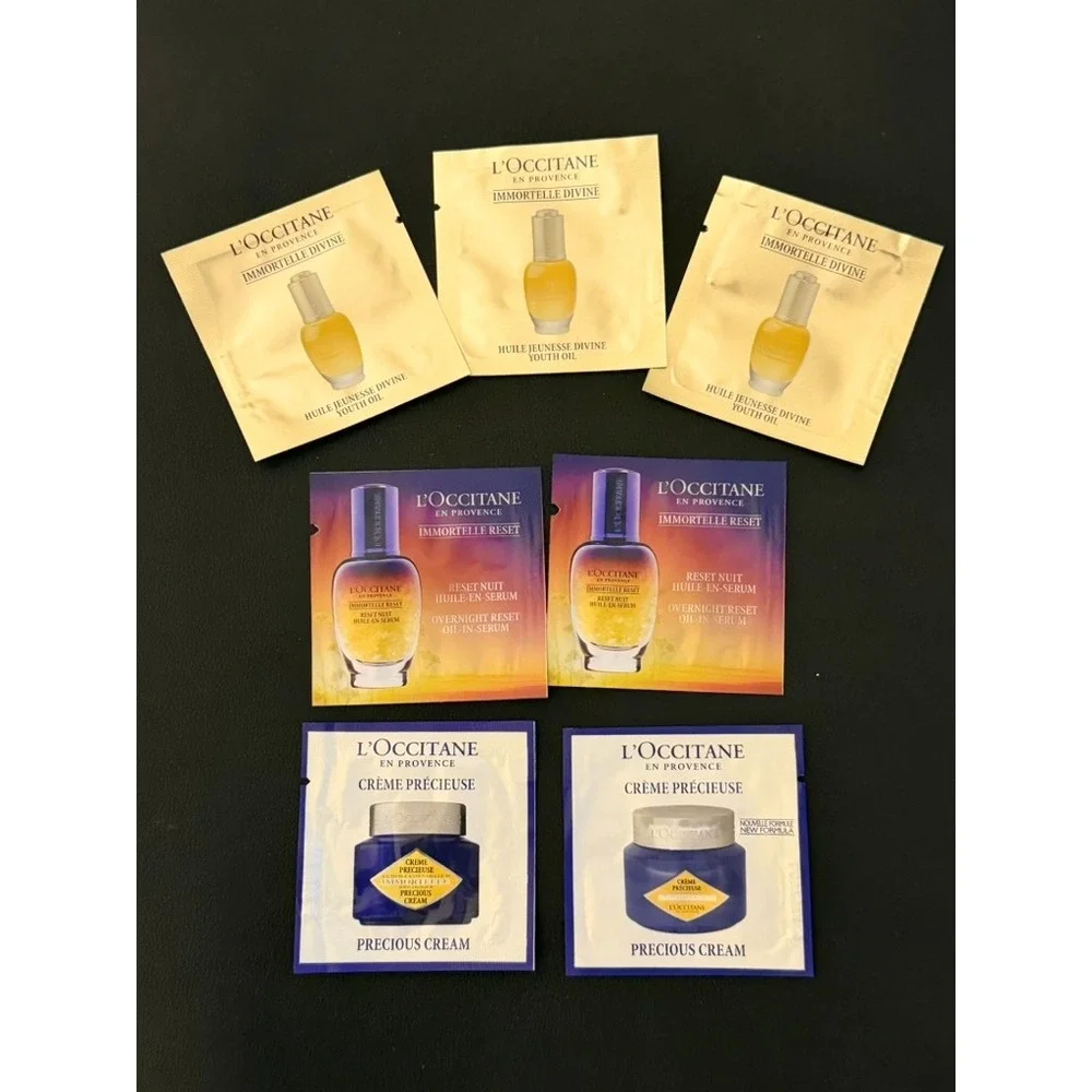 L'Occitane Immortelle Skincare Sample Lot – 7 Pieces Youth Oil Reset Serum Cream